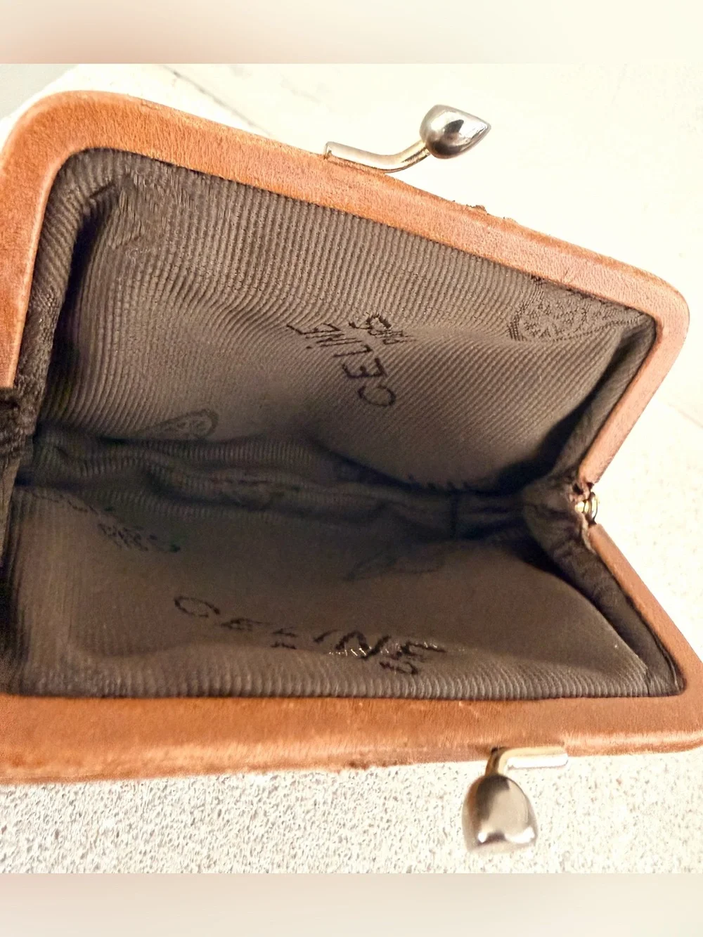 CELINE Rare Vintage C Macadam Suede Padded Kiss Lock Coin Purse